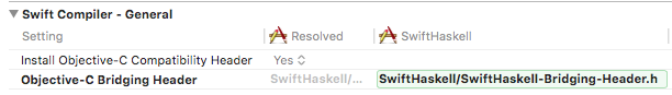 Set the target's Objective-C Bridging Header